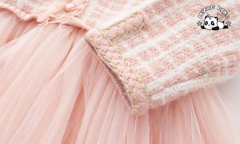 LEZONKIDS - Novo Vestido de Bolo para Meninas com Manga Longa de Primavera e Outono Cor Rosa Tutu